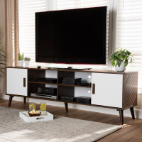 Baxton Studio TV8003-Columbia Walnut/White-TV Quinn Mid-Century Modern Two-Tone White and Walnut Finished 2-Door Wood TV Stand